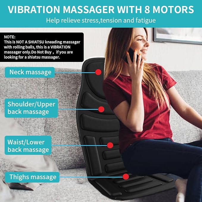 Back Massager with Heat8 Vibration Motors Massage Chair Pad for Shoulder and Back Deep Tissue Vibration Seat Cushion for Body Pain ReliefHome Office Chair Use Gifts for WomenMenBlack