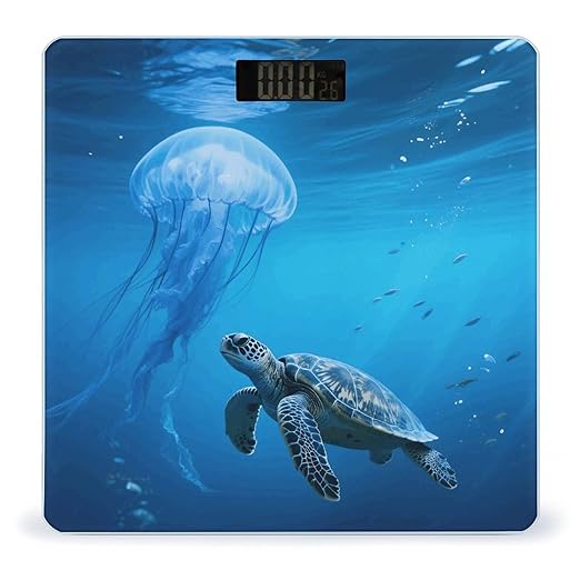 Blue Sea Turtle Weight Scale Cute Bathroom Scale for Body Highly Accurate Digital Weighing Machine for People Compact LCD Display Scales with Sturdy Toughened Glass Scales