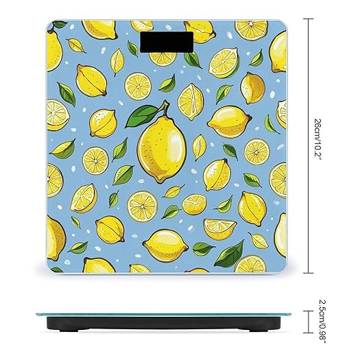 Lemon Hand Drawn Pattern Scale for Body Weight Highly Accurate Digital Bathroom Body Scale Digital Bathroom Scales for People Anti-Slip Large LCD Display Smart Scales