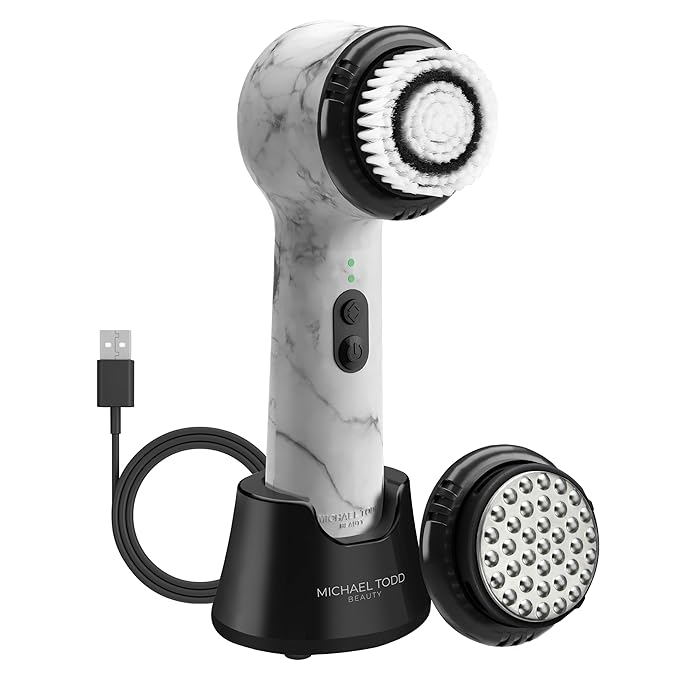 Michael Todd Beauty Soniclear Allure 2024 Best of Beauty Winner Facial Cleansing + Exfoliation Brush System with Antimicrobial Protected Bristles 4 speeds Serum Infusion Head + Travel Case