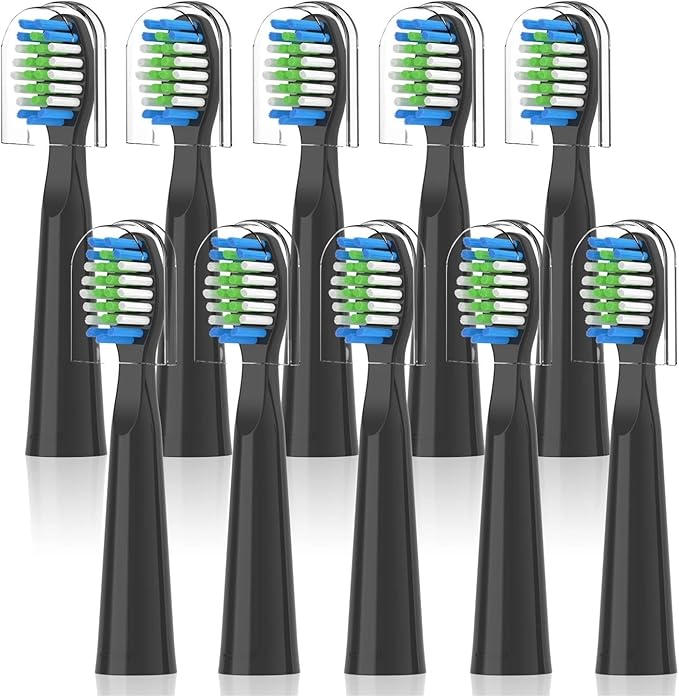 10PCSCompatible for Fairywill FW-E11 E10 E6 D7S Electric Toothbrush Replacement Brush Heads(10PCS Black)