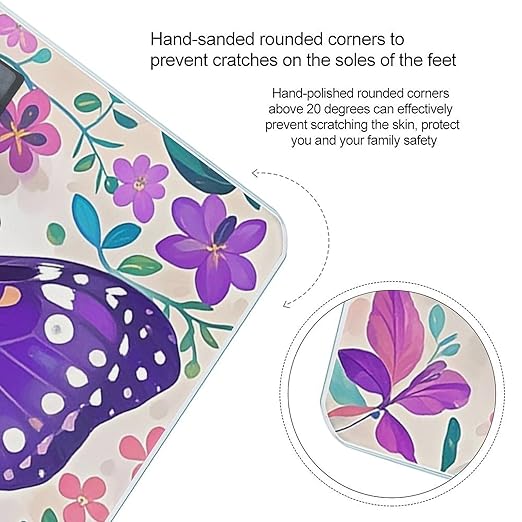 Cute Purple Butterfly Bathroom Scale for Body Weight with High Precision Large LCD Backlight Display Digital Weighing Scale with BMI Capacity Up to 180kg