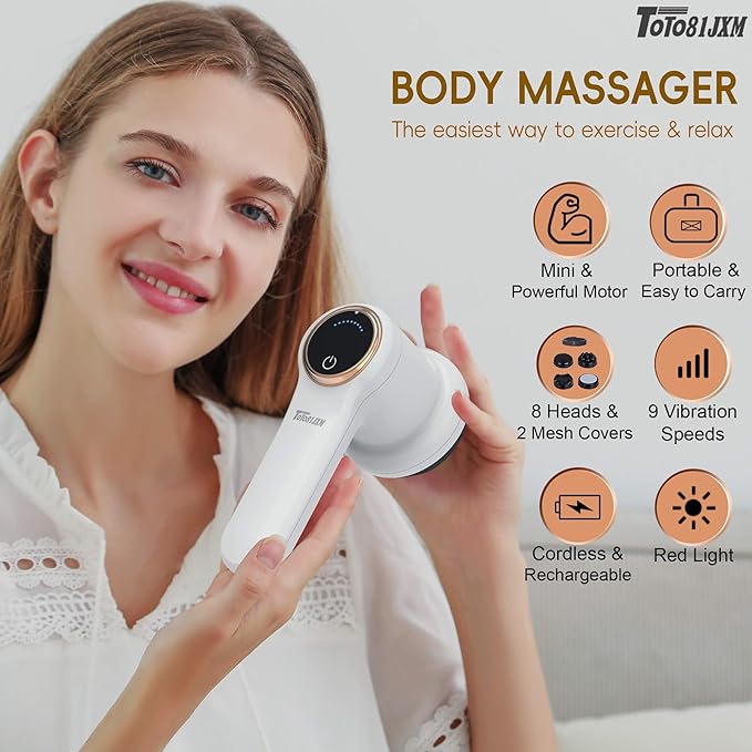 Electric Cellulite Massager – Body Sculpting Machine with 8 Massage Heads Lymphatic Drainage &amp Skin Tightening for Belly Stomach Leg Lipo Roller Massager After Surgery Adjustable Speed.