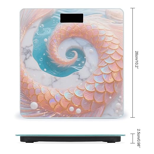 Mermaid Fish Scales Marble Weight Scale Cute Bathroom Scale for Body Highly Accurate Digital Weighing Machine for People Compact LCD Display Scales with Sturdy Toughened Glass Scales