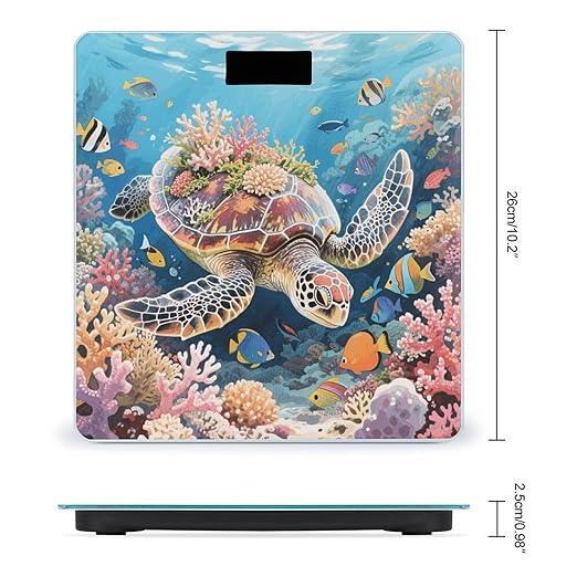 Swimming Turtle in Coral Reef Weight Scale Large Digital Bathroom Scales with Bright LED Display Non Slip Digital Scale and Step On Fashion Weighing Machine for Body
