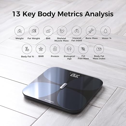 Yunmai Smart Scale with BMI Body Fat Muscle Mass Body Weight Body Fat Scale 13 Body Composition Scale Accurate Digital Bathroom Scale Bluetooth Apple Health Compatible Rechargeable 400lb