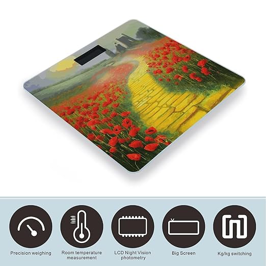 Digital Bathroom Scale for Body Weight Scale with Bright LCD Display High Accuracy Step-On Technology Auto On/Off Poppies Field Yellow Brick Road Digital Scales 400 Lbs /180kg