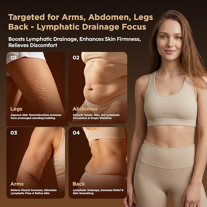 Lymphatic Drainage Massager &amp Anti-Cellulite Massage Tool Body Sculpting Device for Legs Arms &amp Stomach Supports Smoother Skin with Gentle Warming &amp Vibration - Gold