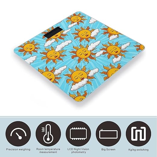Automatic Switch Digital Bathroom Weighing Scale Smart Scale for Body Weight Hippie Boho Style Sun Art
