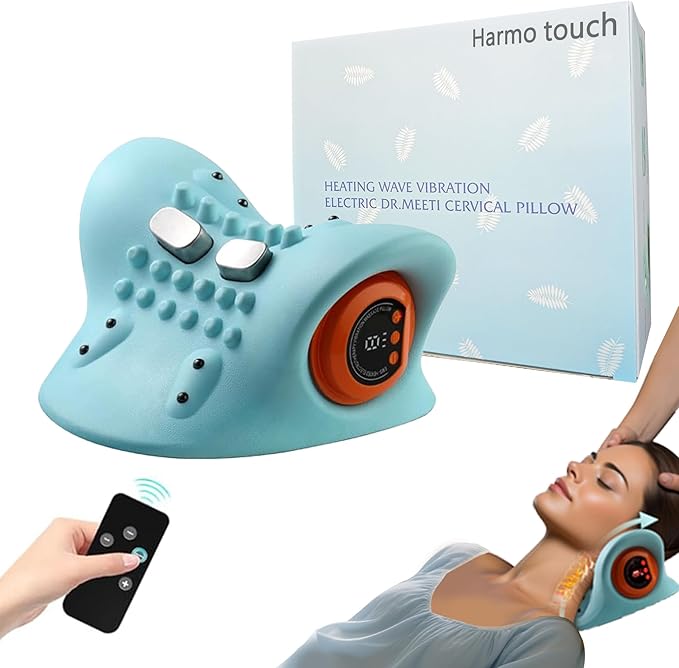 Neck Massager with Heat Neck Traction Device and Deep Tissue and Shoulder Massager for Pain Relief Cervical Traction Device Comfortable Pillow Design for Office Crowd