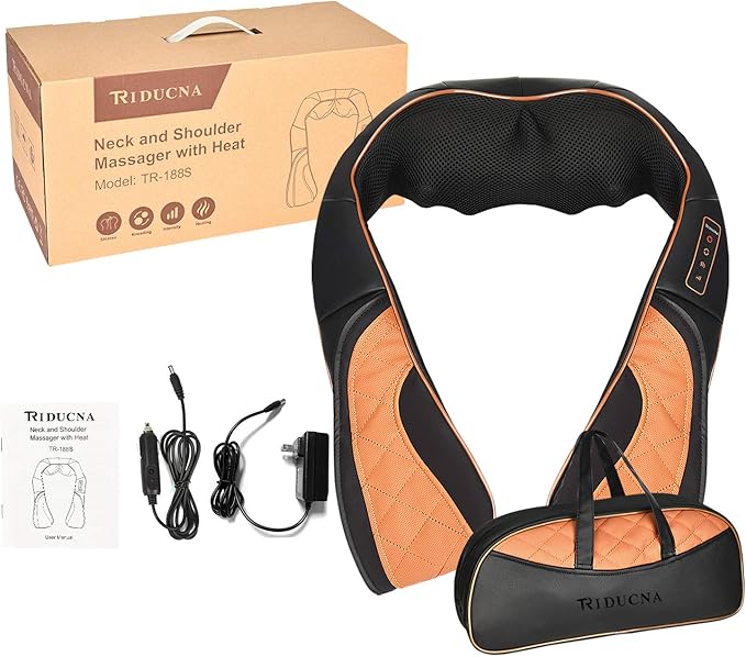 TRIDUCNA Shiatsu Neck Shoulder Back Massager with Heat and Carry Bag - Electric Massage Pillow with Deep Tissue Kneading for Lower Back Calf Leg Massage - Use at Home Office and Car