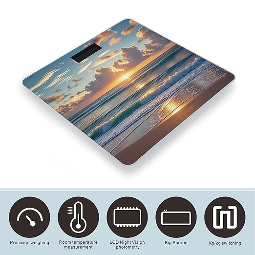 Beach Maui Hawaii Sunset Bathroom Scale for Body Weight Bathroom Weighing Scales with Back Lit LED Display Sturdy Tempered Glass Body Weight Bathroom Scale 400lb Weighing