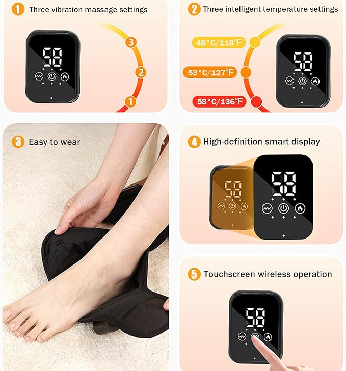 2Pcs Ankle Massager for Pain Relief Ankle Heating Pads with Massage - 3 Levels Heat &amp Vibration Adjustable Auto Shut-Off Cord-Free Use for Daily Used