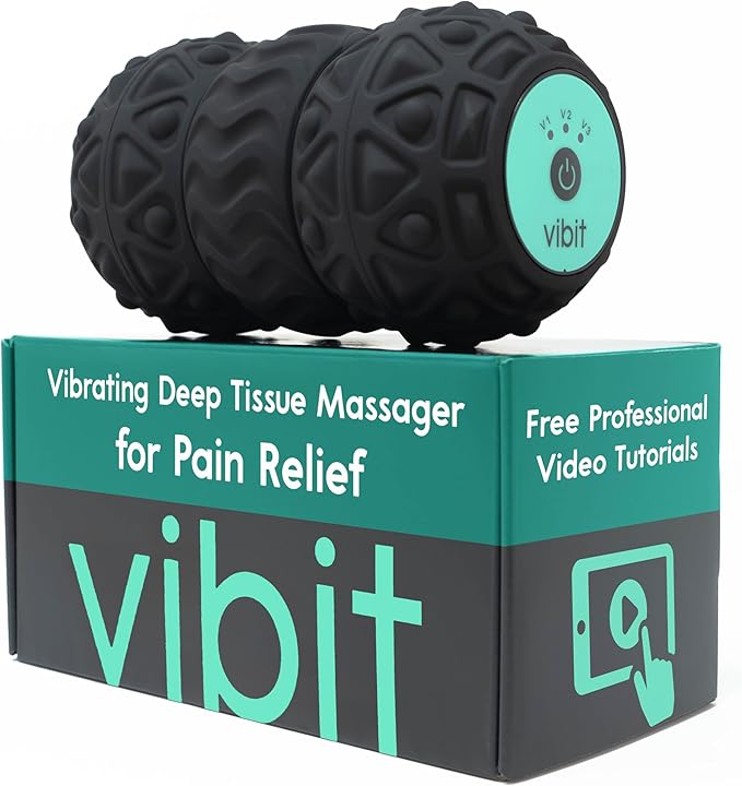 Vibit - Vibrating Massager for Plantar Fasciitis Pain Relief and Sciatica Foot and Body Portable Massage Roller Deep Tissue Pain Relief from Feet to Neck Electric 3 Vibration Levels (Black)