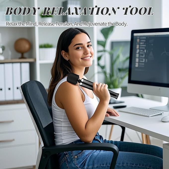 Rechargeable Wand Massager for Women 10-Speed Cordless Handheld Massager Portable Electric Deep Tissue Massage Tool for Full Body Muscle Recovery Neck Back Shoulder &amp Foot (Black-USB)