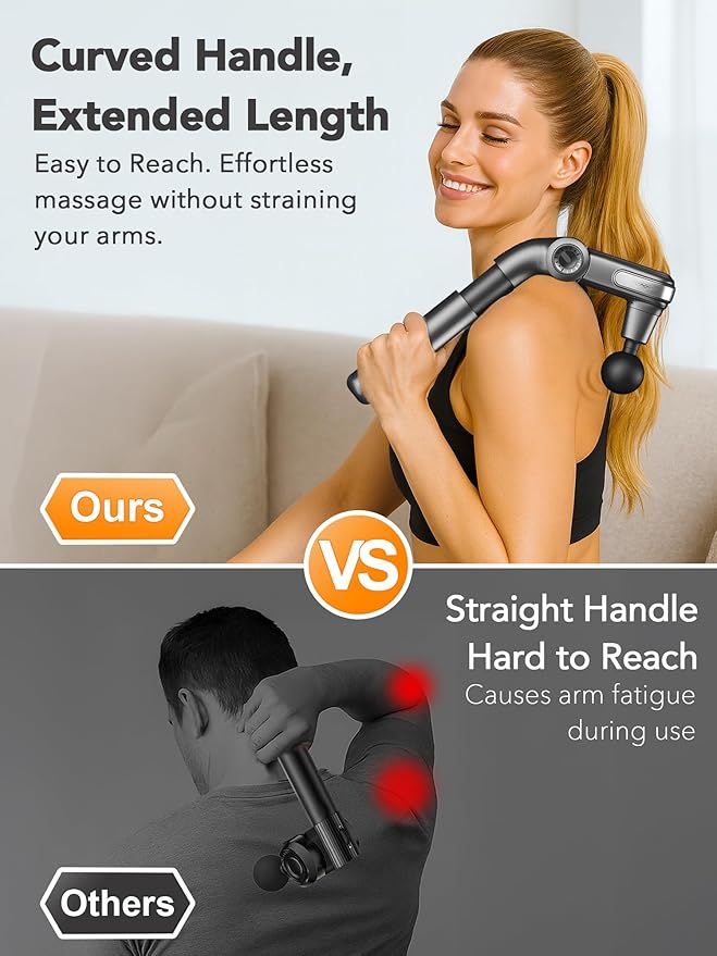 Foldable Massage Gun Deep Tissue with Retractable HandleBack and Neck Massager for Pain ReliefHandheld Massager for Shoulder Lower Leg Waist– Perfect Gifts for Women  Father Mother Friends