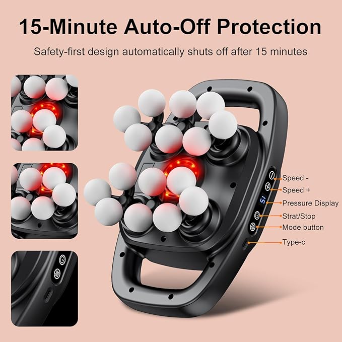 Deep Tissue Massager Gun for Back Shoulder and Neck Pain Relief Powerful Shoulders Back Massager Legs Foot Massager &amp Full Body Muscle Recovery with 16 Massage Heads 3 Modes &amp 30 Speed