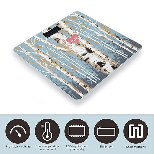 Love Birch Tree Scale for Body Weight Anti-Slip Tempered Glass Digital Bathroom Scales Clear LCD Display Weighing Scale Safe Rounded Corners Smart Scales