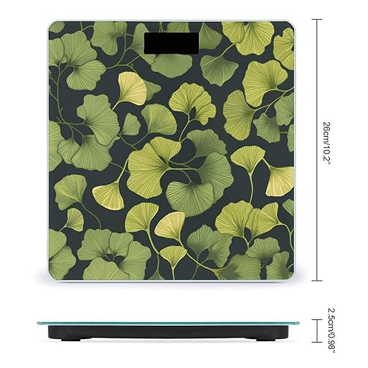 Ginkgo Biloba Scale for Body Weight Anti-Slip Tempered Glass Digital Bathroom Scales Clear LCD Display Weighing Scale Safe Rounded Corners Smart Scales