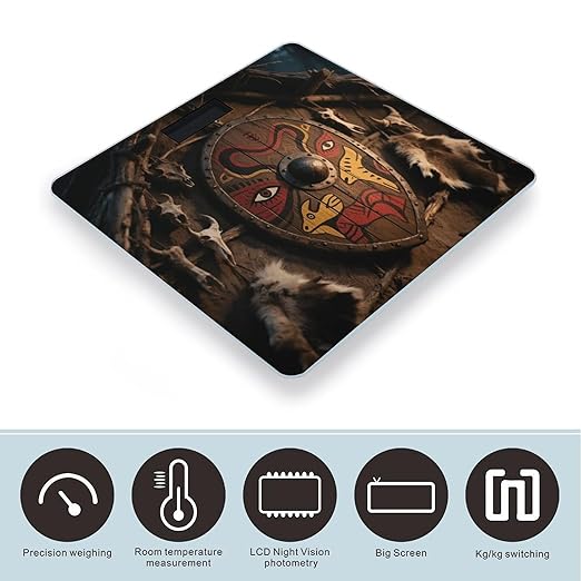 Tribal Pattern Bathroom Scale for Body Weight Bathroom Digital Electronic Weighing Scale with Back Lit LED Display Sturdy Tempered Glass Weight Watchers Scales 400lb