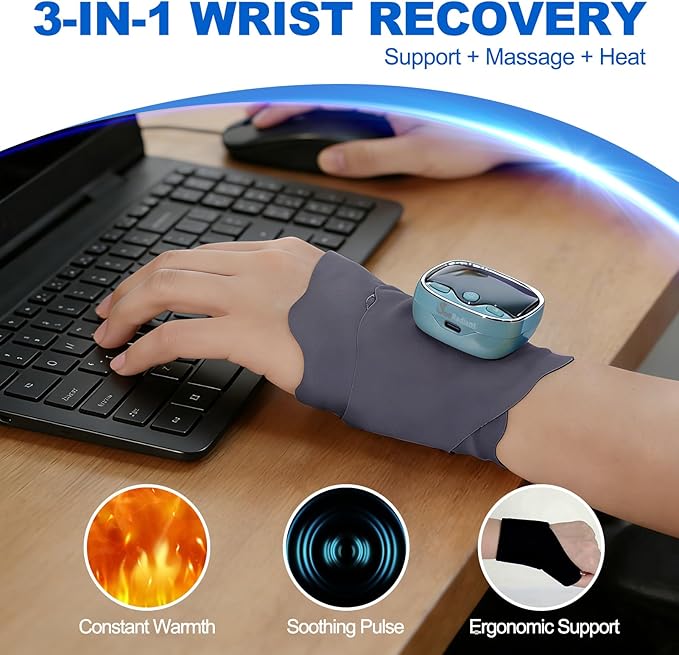 Wireless Hand Massager with 3 Heat Settings 3-in-1 Compression Therapy for Fingers Palm and Wrist