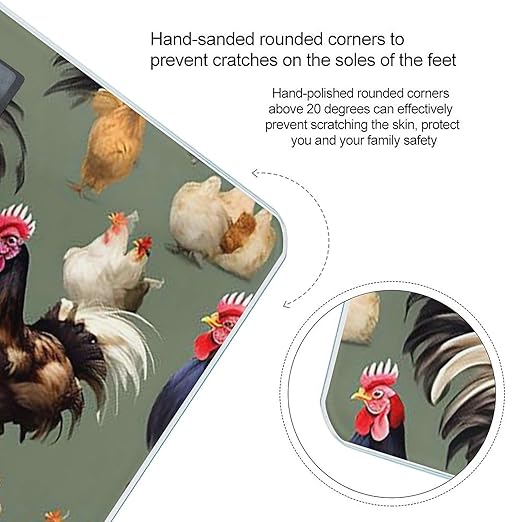 Digital Bathroom Scale for Body Weight Scale with Bright LCD Display High Accuracy Step-On Technology Auto On/Off Chicken and Rooster Print Digital Scales 400 Lbs /180kg