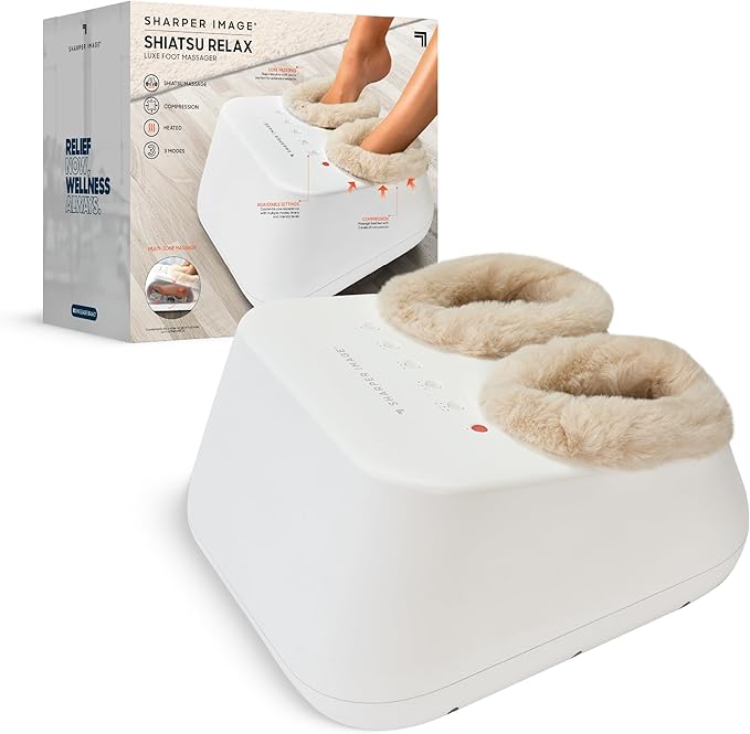 Sharper Image Shiatsu Luxe Foot Massager with Heat &amp Compression Ultra-Soft Padding Deep Kneading Massage Tool Relax Muscles Target Heels Balls &amp Arches Perfect Holiday Gift for Women &a
