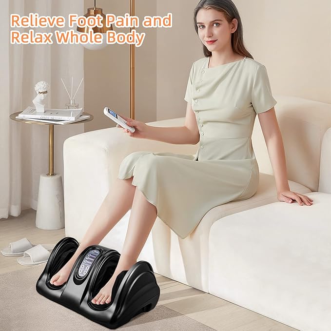 RELAX4LIFE Shiatsu Foot Massage Machine Rolling Massager with Remote Control 4 Programs 3 Modes Touch Panel Electric Calf Deep Kneading for Plantar FasciitisTired Muscle Massaging (Black)