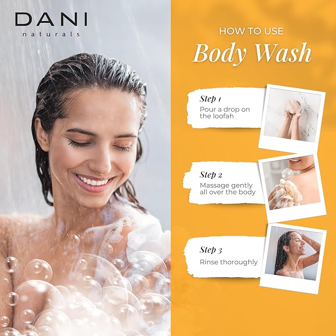 DANI Naturals Moisturizing Body Wash - Grapefruit Ginger Scent Organic Aloe Vera &amp Glycerin Sulfate-Free Vegan pH-Balanced 12 oz - Refreshing Moisturizing Shower Gel for Soft Skin