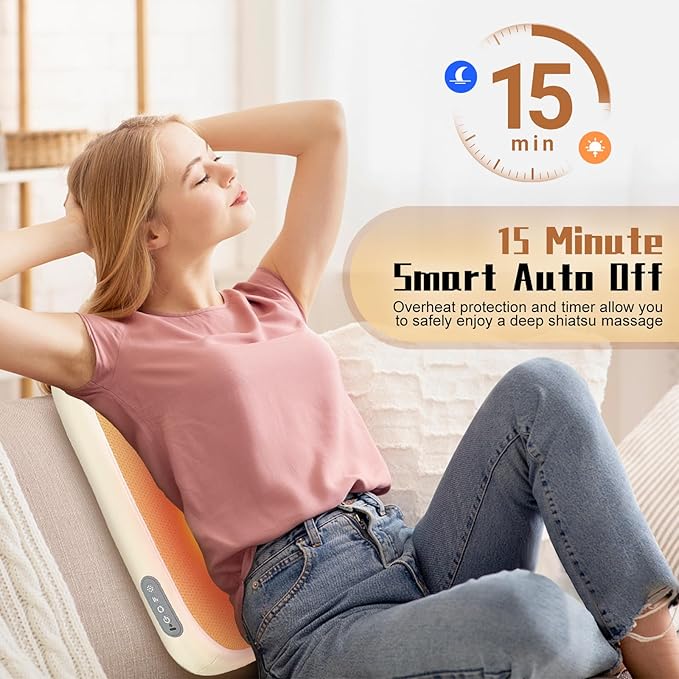 Shiatsu Back and Neck Massager for Pain Relief Deep Tissue Up and Down Rolling Back Massager with Heat Cordless Kneading Massage for Office Home Car Birthday Gifts for Women Men Mom Dad