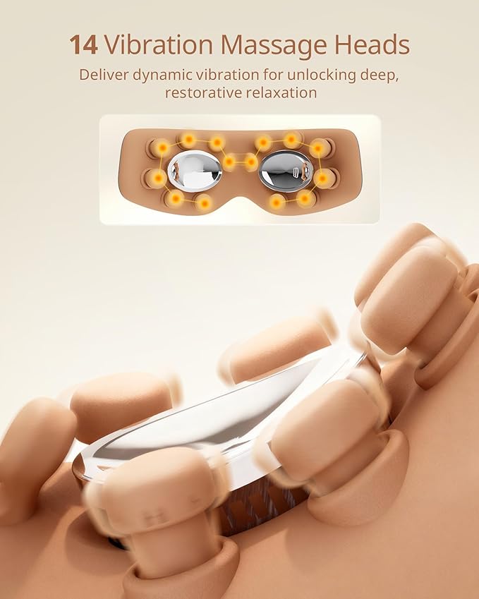 Eye Massager with 2 Level Heat &amp Cool 150 Mins Uses 3 Modes &amp 14 Vibration Heads Heated Eye Mask with Bluetooth Music for Migraine Eye Strain Puffiness and Dry Eye Relief Eyes Care for Wo