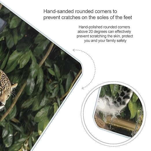 Jaguar Cat on Tree Trunk Waterfall Scale for Body Weight Accurate Digital Bathroom Scale Toughened Glass High Precision Scales Smart Weight Scales with Large LCD Backlight Display Weighing Machine