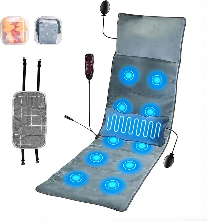 Moclever Full Body Massage Mat with Heat - 10 Motors 3 Heat Pads 9 Modes for Back &amp Leg Pain Relief - Electric Massage Pad with Lumbar Pillow