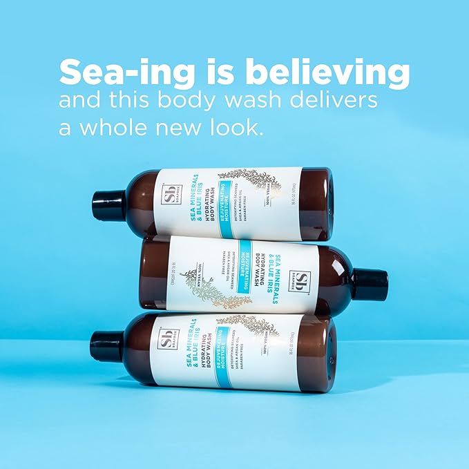 Soapbox Body Wash Sea Minerals &amp Blue Iris Moisturizing Body Wash Cleanser Aloe Vera &amp Shea Butter Silicone &amp Cruelty Free &amp Vegan 16oz Bottles (Pack of 3)