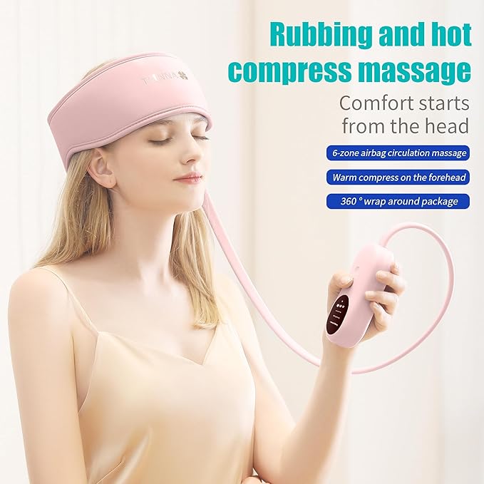 Head MassagerScalp MassagerRelief HeadachesFatigueStressSleep aidHangover with Airbag KneadingConstant Temperature Hot Compress for Head (Pink)
