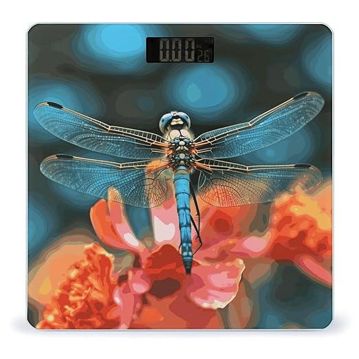 Dragonfly On The Flower Weight Scale Digital Electronic Scales Bathroom Scale Larg LCD Backlight Display High Precision MeasurementsTempered Glass