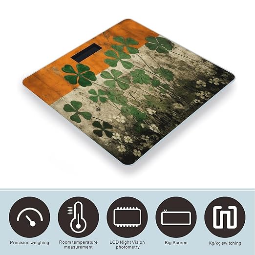 Clover on Flag Background Scale for Body Weight Highly Accurate Digital Bathroom Scale Sturdy Tempered Glass Weighing Scales with LCD Display Fashion Body Fat Smart Scales 400lb