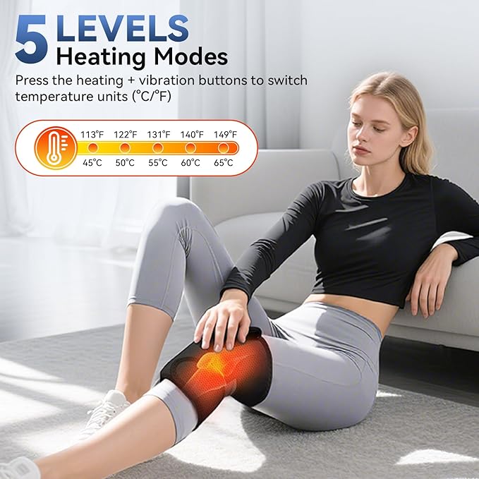 Heating Pad for Knee Knee Massager with Heat 3-in-1 Foot Massager with Heated for Knee/Shoulder/Elbow 5 Heat Levels and 5 Vibration Modes Adjustable Size Gift for Mom/Dad