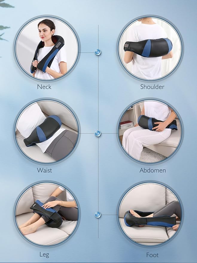 Careboda Back Neck Shoulder Massager with Heat Shiatsu Electric Deep Tissue 3D Kneading Massagers for Relief on Waist Leg Calf Foot Full Body Muscles Gift for Men Women Mom Dad (Blue)