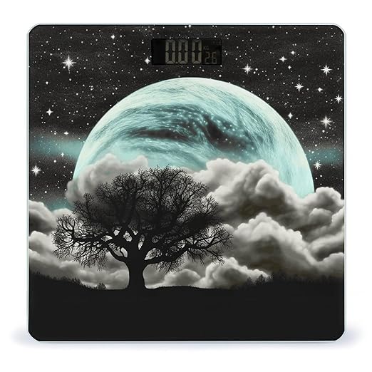 Starry Night Black Tree Art Scale for Body Weight Highly Accurate Digital Bathroom Scale Sturdy Tempered Glass Weighing Scales with LCD Display Fashion Body Fat Smart Scales 400lb