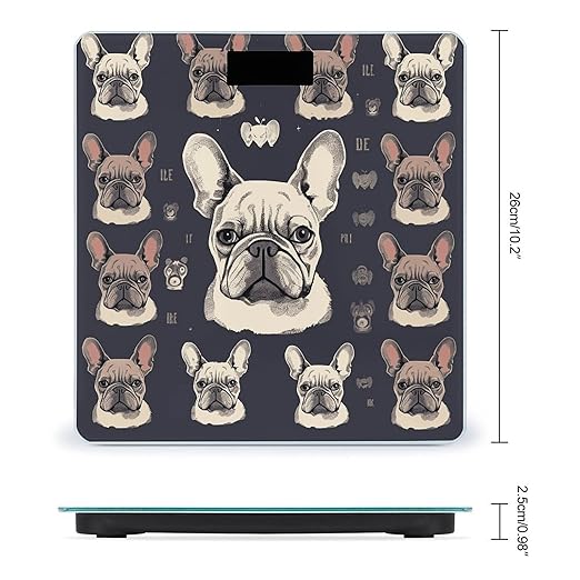 I Love French Bulldog Bathroom Scale Automatic Power On/Off Body Scales LCD Backlight Display Square Digital Scale Rounded Corners Bathroom Scales for Home Bedrooms