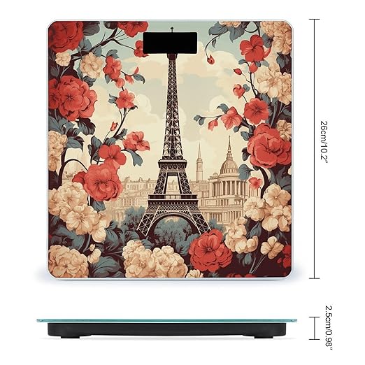 Paris Vintage Floral Bathroom Scale for Body Weight LCD Display Digital Bathroom Scale Tempered Glass Bathroom Weight Scales Fashion Smart Scales for Home Bedroom 400 Lb