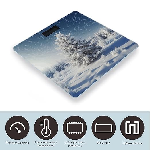 Snow Pine Tree Christmas Scale for Body Weight Precision Bathroom Weighing Scales with Back Lit LCD Display Sturdy Tempered Glass Body Weight Scales Digital Bathroom Scale 400lb