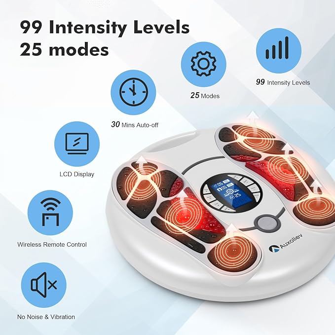 EMS Foot Massager for Neuropathy : FSA Eligible Electric Foot Massager for Circulation and Pain ReliefHsa Plantar Fasciitis25 Modes 99 Intensities4 TENS Unit Muscle Stimulator PadsGifts for Mom