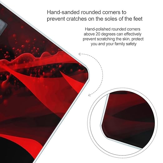 Black and Red Background Scale for Body Weight High Precision Digital Weight Scales with LCD Display Anti-Slip Sturdy Slim Tempered Glass Bathroom Scale for Home Use