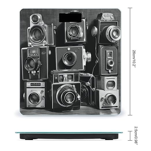 Retro Cool Camera Collection Digital Bathroom Scale for Body Weight with High Precision Digital Weighing Scale with BMI Clear LCD Display and Step-On Measures Weight Up to 180kg