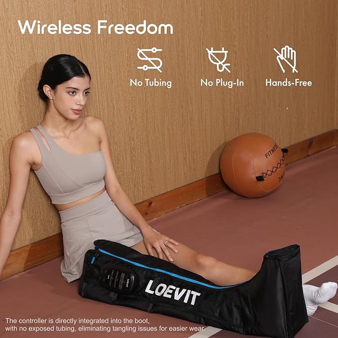 Cordless Air Compression Leg Massager for Pain Relief Full Leg Boots with Dynamic Pressure Enhances Circulation Reduces Muscle Pain Fast Recovery (Single)