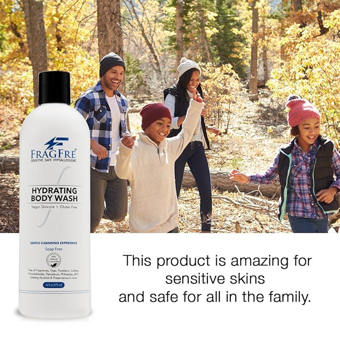 Sensitive Body Wash 16 oz - Paraben Free Sulfate Free Body Cleanser - Hypoallergenic for Delicate and Flaky Skins - No Synthetic Fragrance - Cucumber for Hydration Mild Aroma - Vegan No Gluten