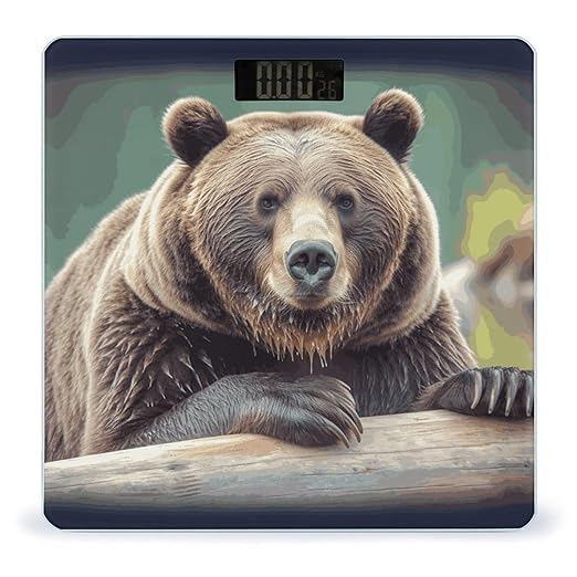 Grizzly Bear Weight Scale Digital Electronic Scales Bathroom Scale Larg LCD Backlight Display High Precision MeasurementsTempered Glass