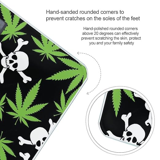 Marijuana Weed Skull Crossbones Green White Black Smart Square Scale with Digital Display for Bathroom Scale